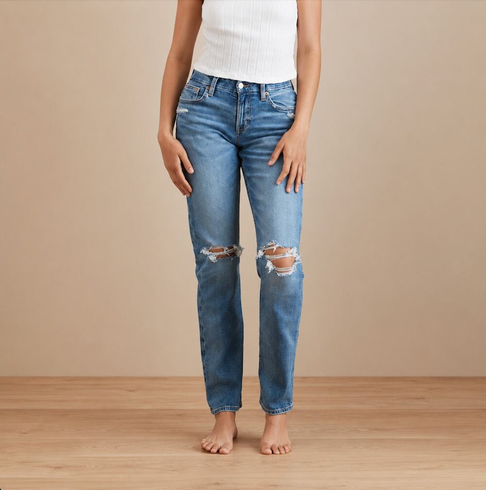 American Eagle Curvy Straight Jeans Ripped High Rise Straight Leg Jeans Size 2